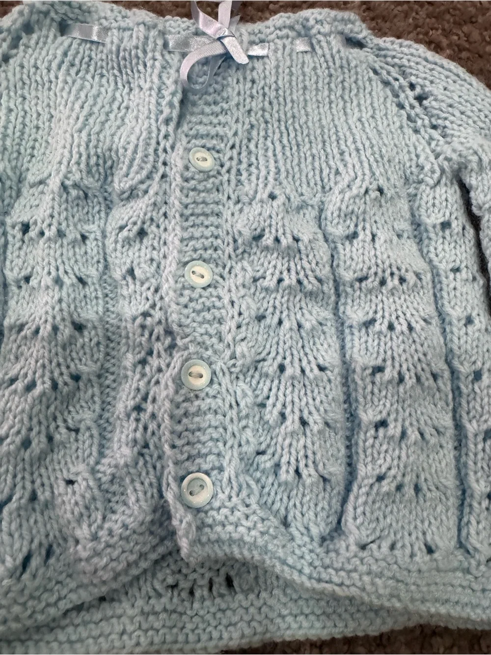 Hand-Knit Baby Cardigan sweater in Light Blue